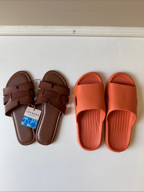 Shoes - New Bundle of 2 sandals- Brown & Orange Slip-on Sandals